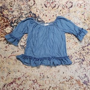 Anthropologie Hester & Orchard Chambray Pom Pom Blouse Size M